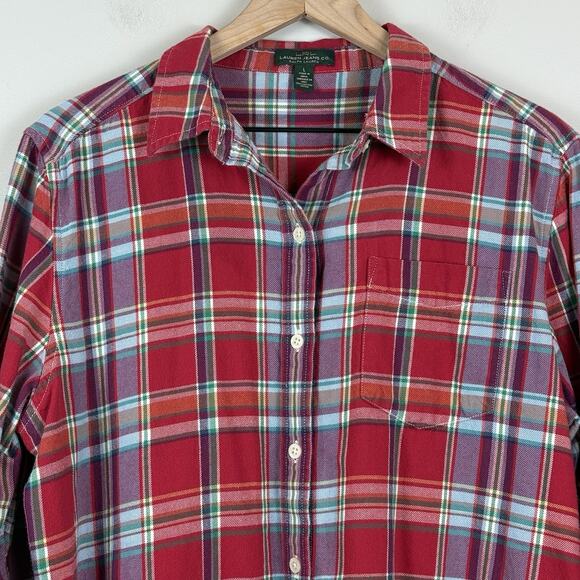 Ralph Lauren Button Up Shirt Women Large Red Multi Plaid Flannel Western Casual - Picture 2 of 8